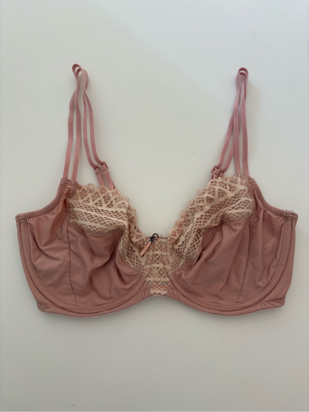 Peach underwire bra with lace accents